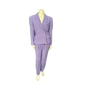 VINTAGE VIOLET TWEED DOUBLE BREASTED Purple VTG 80S 90S Suit Set 8 M 10